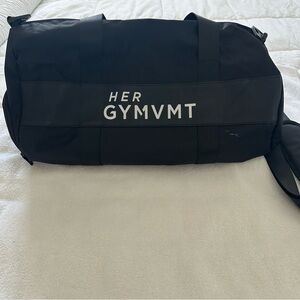 HER GYMVMT Black Duffle Gym Bag Shoe Compartment Back Zip Adjustable Strap